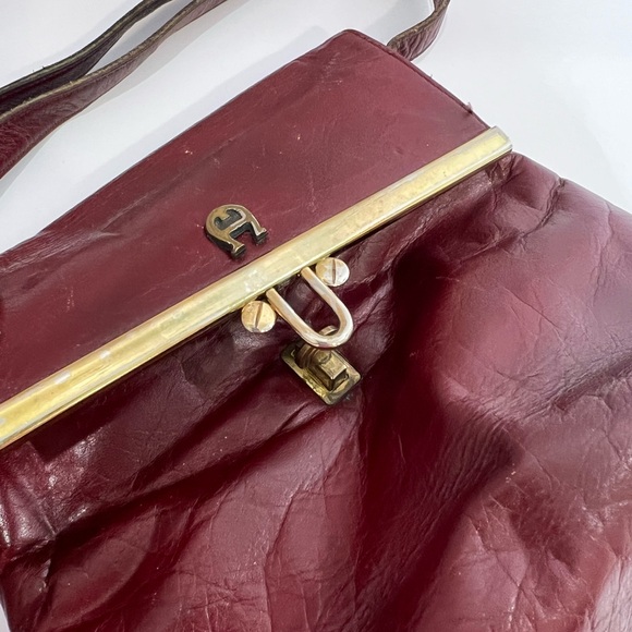 Vintage 60s 70s Leather Handbag AIGNER Handmade Shoulder Bag Maroon Purse - Picture 4 of 16